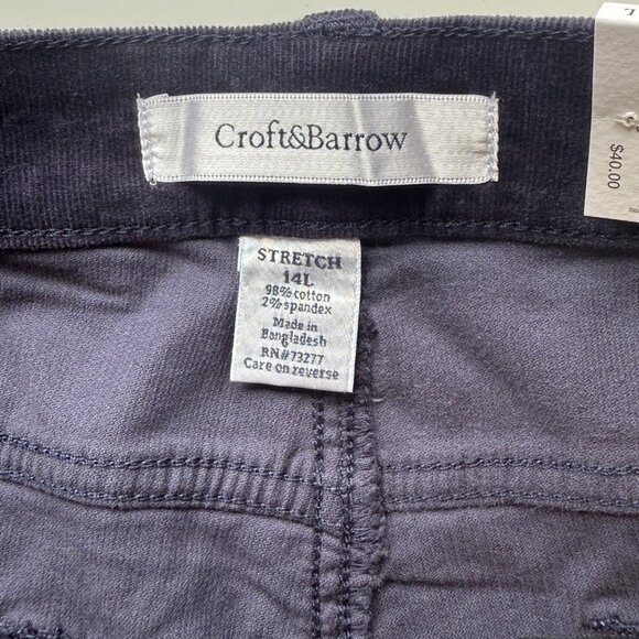 Croft & Barrow Womens Mid Rise Straight Corduroy Pants 14L Tummy Control Navy - Picture 3 of 7